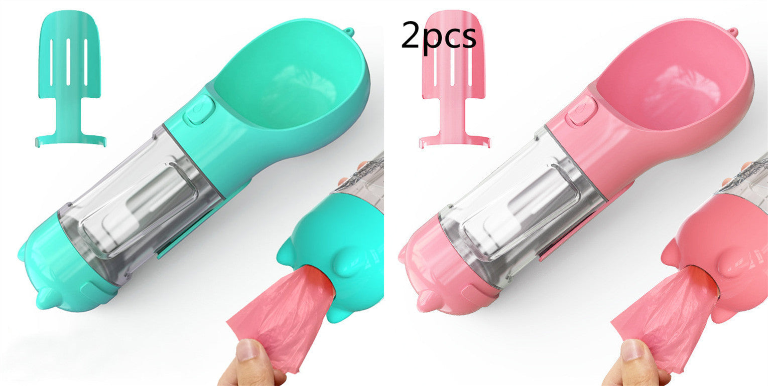 HKM-2726589 Portable 3-in-1 Dog Water Bottle with Food Container and Garbage Bag Storage