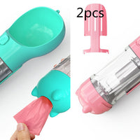 HKM-2726589 Portable 3-in-1 Dog Water Bottle with Food Container and Garbage Bag Storage