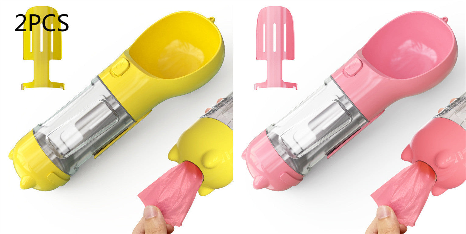 HKM-2726589 Portable 3-in-1 Dog Water Bottle with Food Container and Garbage Bag Storage