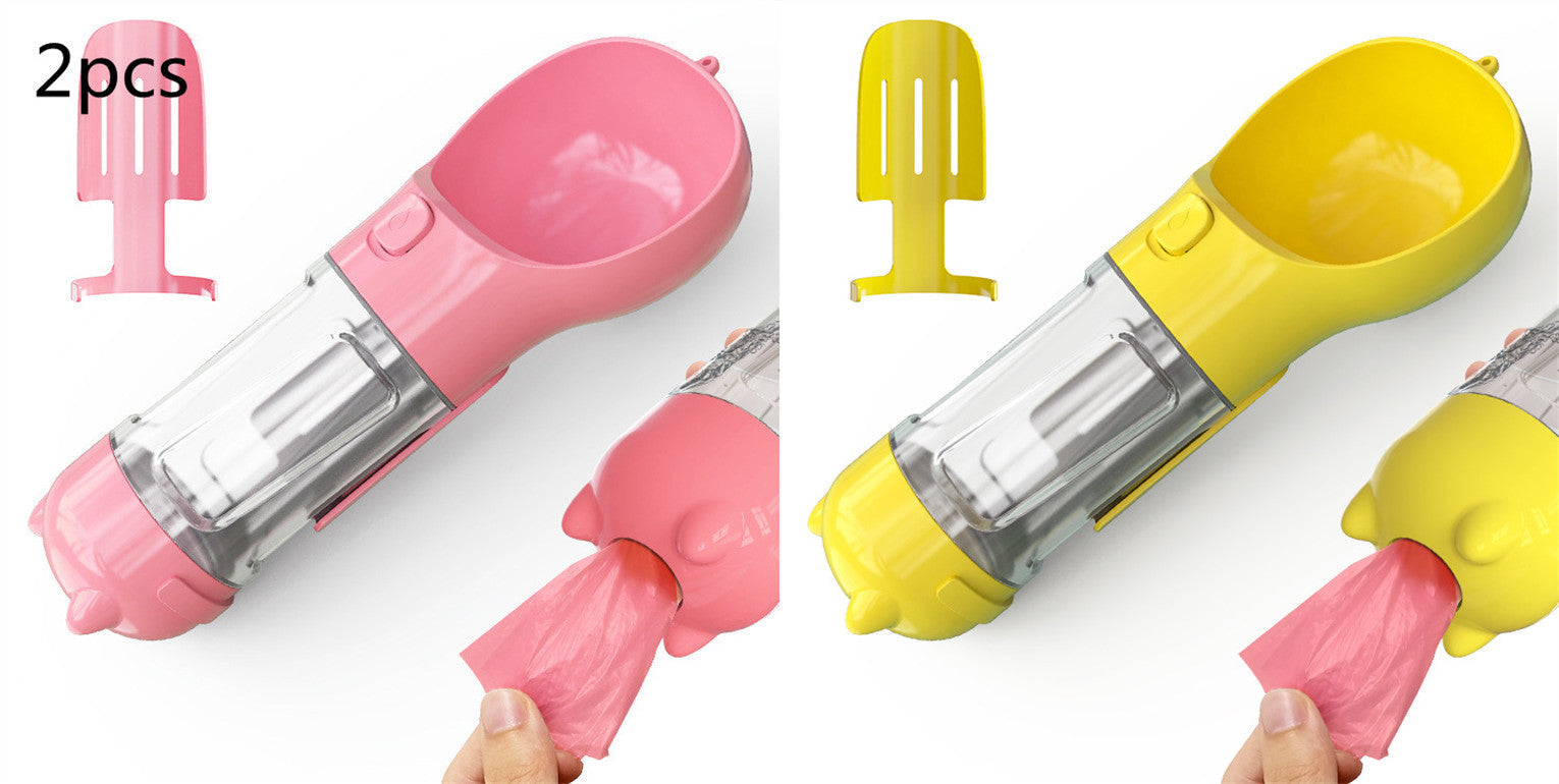 HKM-2726589 Portable 3-in-1 Dog Water Bottle with Food Container and Garbage Bag Storage
