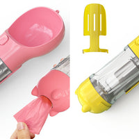 HKM-2726589 Portable 3-in-1 Dog Water Bottle with Food Container and Garbage Bag Storage