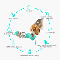 HKM-2726589 Portable 3-in-1 Dog Water Bottle with Food Container and Garbage Bag Storage