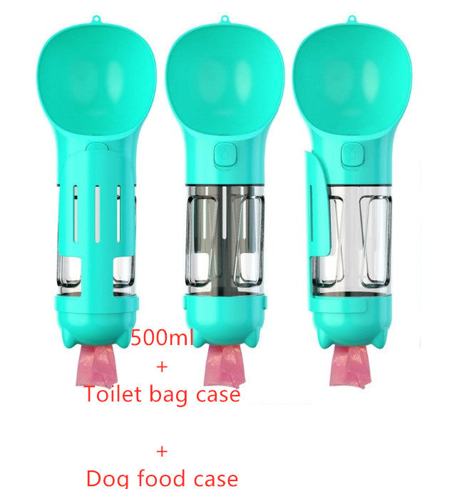 HKM-2726589 Portable 3-in-1 Dog Water Bottle with Food Container and Garbage Bag Storage