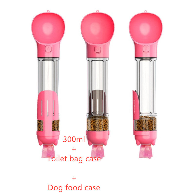HKM-2726589 Portable 3-in-1 Dog Water Bottle with Food Container and Garbage Bag Storage
