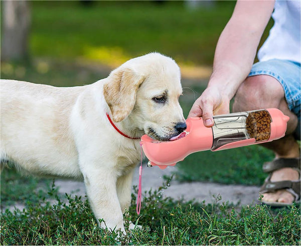 HKM-2726589 Portable 3-in-1 Dog Water Bottle with Food Container and Garbage Bag Storage
