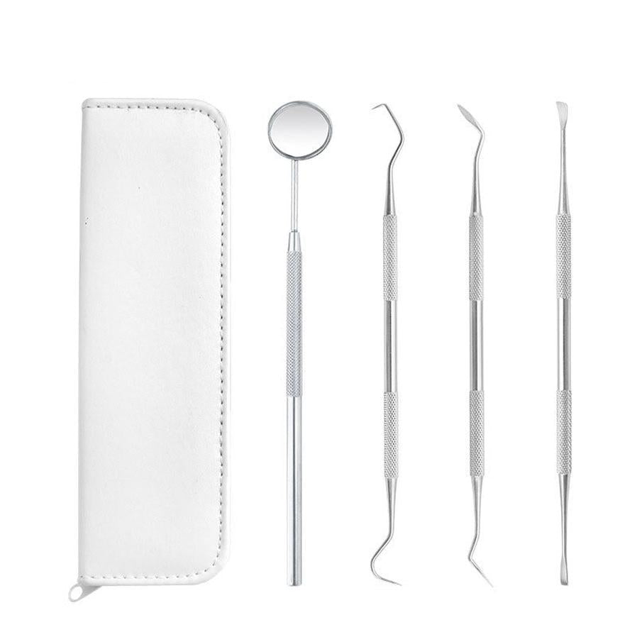 HKM-272787 5-Piece Professional Dental Tools Set with Leather Bag - Teeth Cleaning and Care Instruments