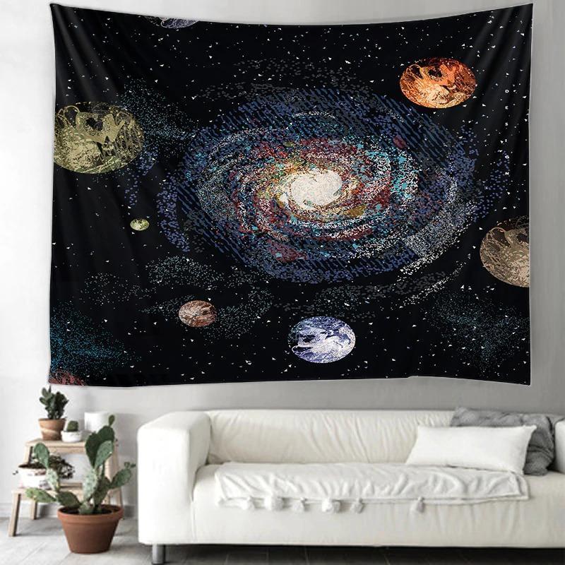 HKM-272851 Printed Solar System Tapestry - Multifunctional Polyester Wall Hanging & Sitting Blanket