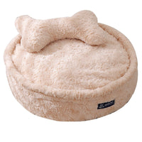 HKM-2730557 Round Nest Pet Bed with Removable Washable Cover in Milk Tea Color