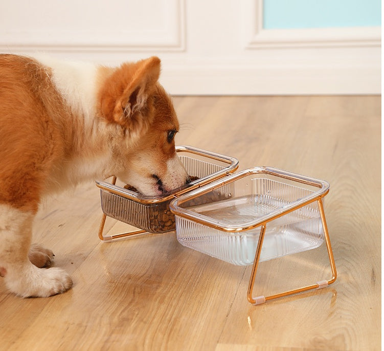 HKM-2730685 Elevated Transparent Cat Bowl with Neck Guard - Single and Double Options Available