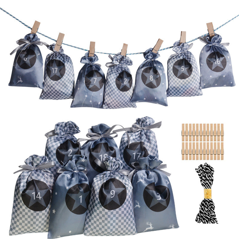 HKM-273107 Christmas Satin Cloth Drawstring Gift Bag Set - Multiple Colors Available (10x15cm)