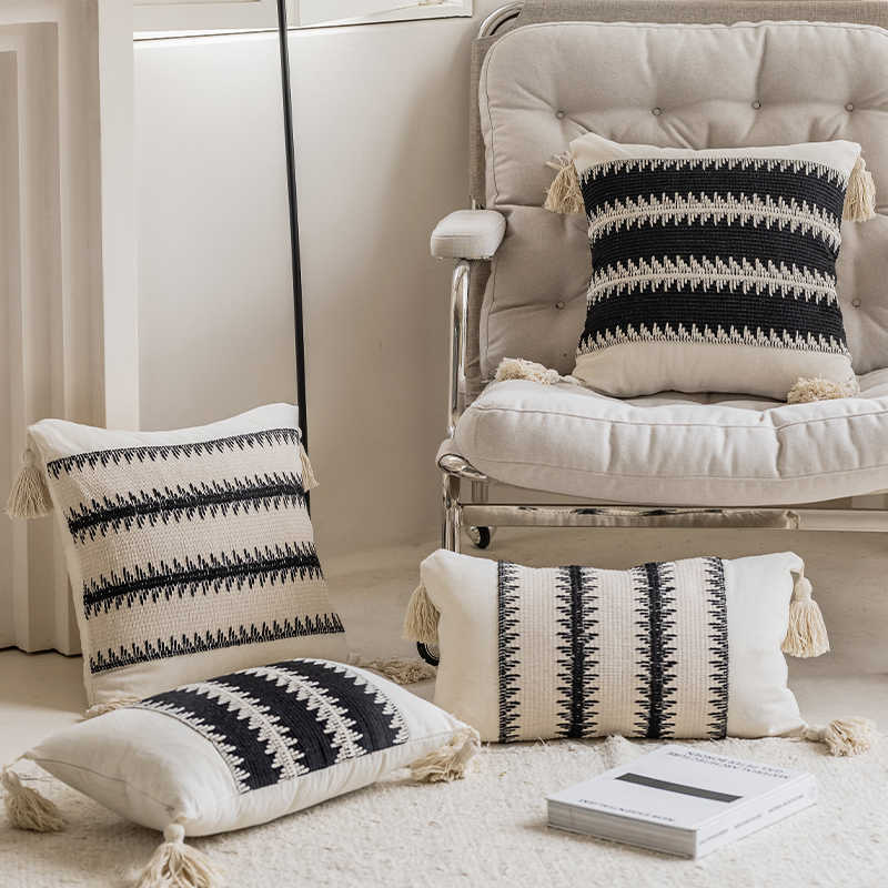 HKM-273107 Misty Forest Big Spike Square and Waist Pillow Collection in Black and Off-White