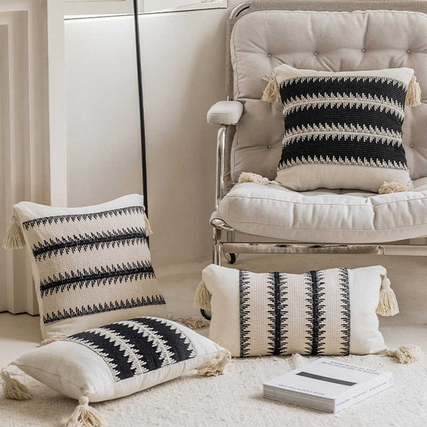 HKM-273107 Misty Forest Big Spike Square and Waist Pillow Collection in Black and Off-White