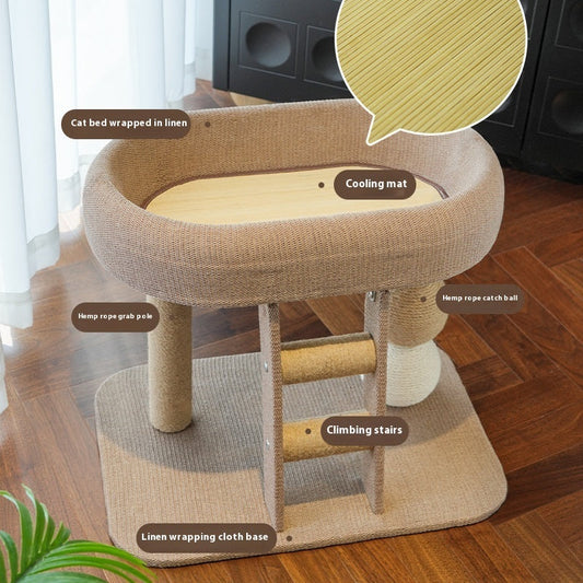 HKM-2731965 Small Inclined Cat Nest with Hemp Rope Scratching Post and Chamfer Design