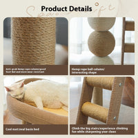 HKM-2731965 Small Inclined Cat Nest with Hemp Rope Scratching Post and Chamfer Design