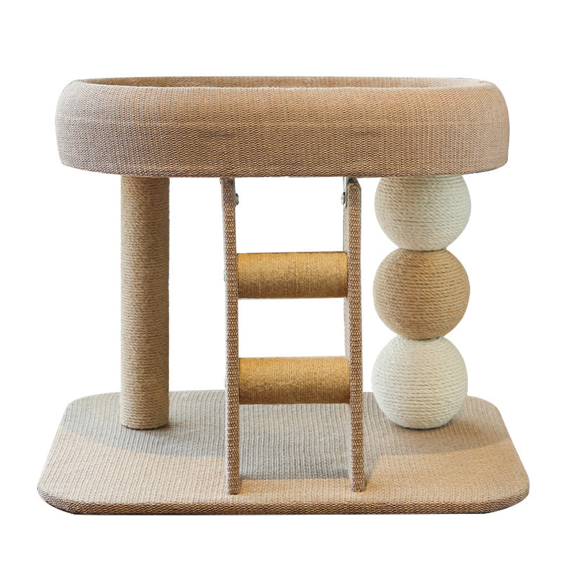 HKM-2731965 Small Inclined Cat Nest with Hemp Rope Scratching Post and Chamfer Design