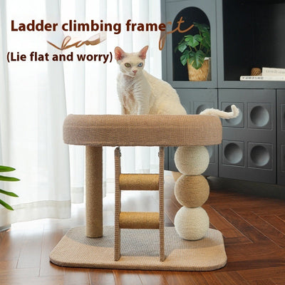 HKM-2731965 Small Inclined Cat Nest with Hemp Rope Scratching Post and Chamfer Design