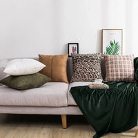 HKM-273363 Retro Cotton Pillowcase in Leopard, Plaid, Yellow Brown, Beige, and Green - 45x45cm