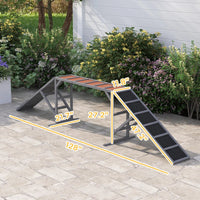 HKM-2734653 Gray Dog Agility Ramp with Safety Bar and Non-Slip Surface for Training, Supports Dogs up to 88 lbs