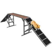 HKM-2734653 Gray Dog Agility Ramp with Safety Bar and Non-Slip Surface for Training, Supports Dogs up to 88 lbs