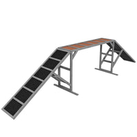 HKM-2734653 Gray Dog Agility Ramp with Safety Bar and Non-Slip Surface for Training, Supports Dogs up to 88 lbs