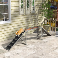 HKM-2734653 Gray Dog Agility Ramp with Safety Bar and Non-Slip Surface for Training, Supports Dogs up to 88 lbs
