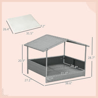 HKM-2734909 Outdoor Wicker Dog House with Canopy, Rattan Pet Bed and Water-Resistant Cushion for Small to Medium Breeds up to 66 lbs