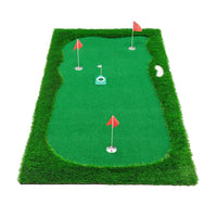 HKM-273491 Indoor Outdoor Golf Putting Green - 10x5 FT Training Mat with 3 Holes, Flags and Cups