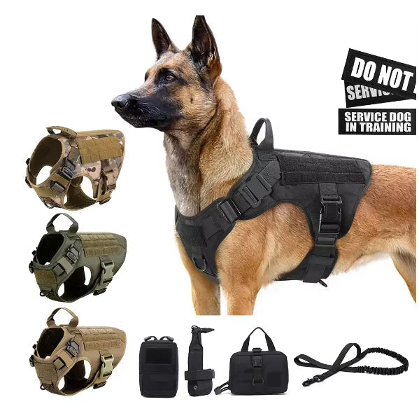 HKM-2735549 Tactical Camouflage Dog Harness and 1000D Nylon Leash Set for Training and Walking