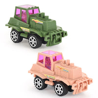 HKM-273555 Educational Pull String Inertia Military Truck Toy with Lights for Children Ages 3+ - Green/Kahki