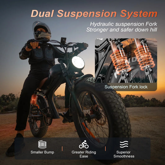 HKM-273619 20" Electric Fat Tire City Bike with 48V 20AH Battery, 7-Speed Gear System, and Hydraulic Disc Brakes