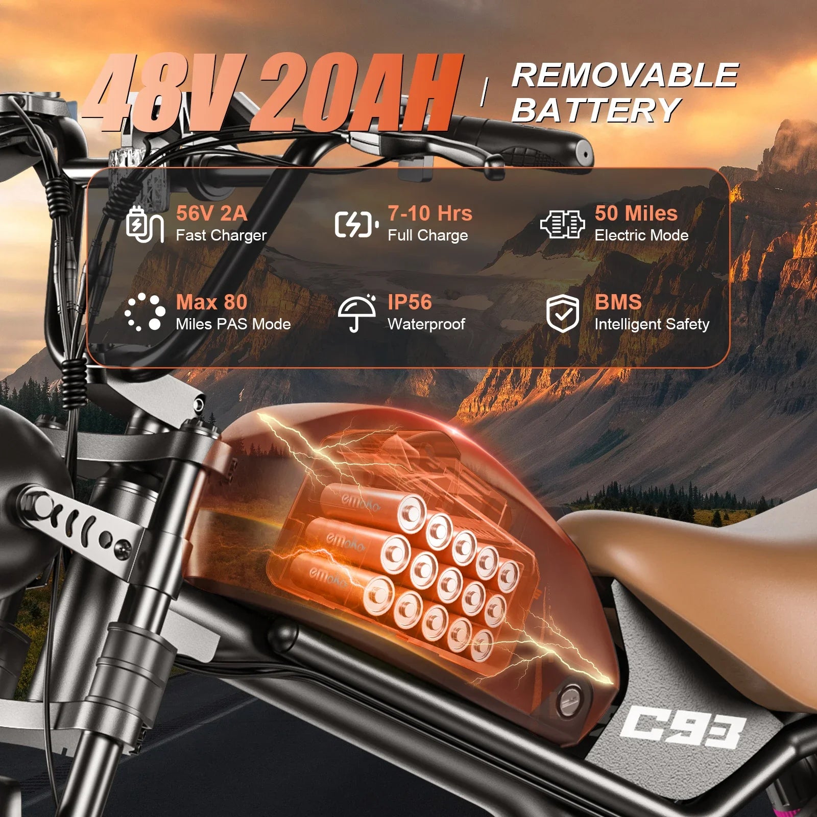 HKM-273619 20" Electric Fat Tire City Bike with 48V 20AH Battery, 7-Speed Gear System, and Hydraulic Disc Brakes