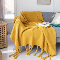 HKM-273619 Knitted Tassel Sofa Blanket - Polyester Fiber, 130x170cm & 150x200cm Options