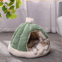 HKM-2736317 Half Enclosed Pet Bed for Dogs and Cats in Green and Gray - Available in Small and Large Sizes