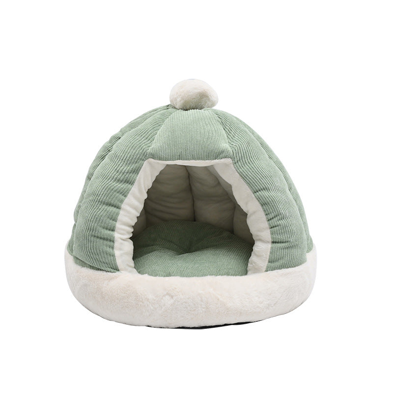 HKM-2736317 Half Enclosed Pet Bed for Dogs and Cats in Green and Gray - Available in Small and Large Sizes