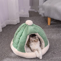 HKM-2736317 Half Enclosed Pet Bed for Dogs and Cats in Green and Gray - Available in Small and Large Sizes