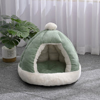 HKM-2736317 Half Enclosed Pet Bed for Dogs and Cats in Green and Gray - Available in Small and Large Sizes