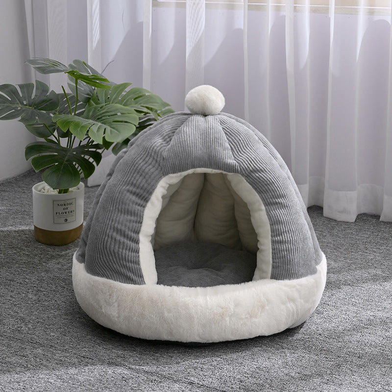 HKM-2736317 Half Enclosed Pet Bed for Dogs and Cats in Green and Gray - Available in Small and Large Sizes