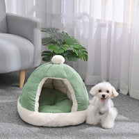 HKM-2736317 Half Enclosed Pet Bed for Dogs and Cats in Green and Gray - Available in Small and Large Sizes