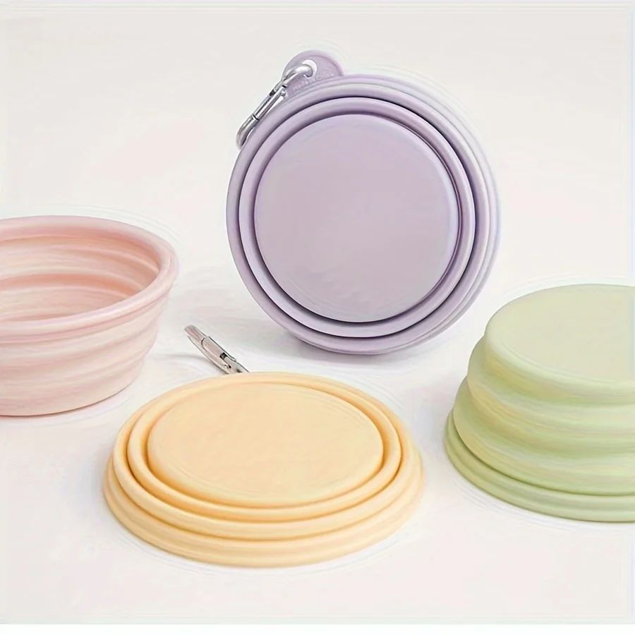 HKM-2736445 Portable Macaron Color Silicone Folding Pet Bowl for Food and Water ¨C Lightweight Travel Feeding Container