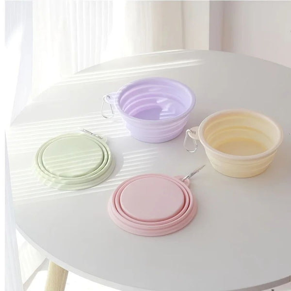 HKM-2736445 Portable Macaron Color Silicone Folding Pet Bowl for Food and Water ¨C Lightweight Travel Feeding Container