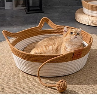 HKM-2738109 Coarse Linen Rattan Woven Cat Nest for All Seasons - Available in Medium and Large Sizes