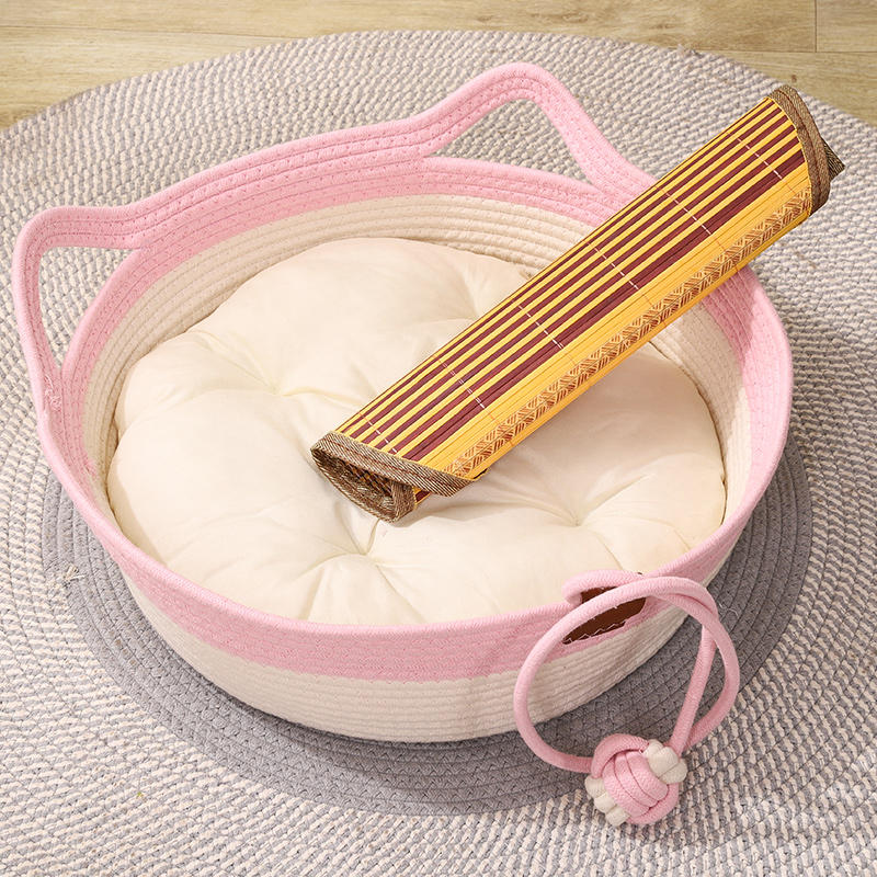 HKM-2738109 Coarse Linen Rattan Woven Cat Nest for All Seasons - Available in Medium and Large Sizes