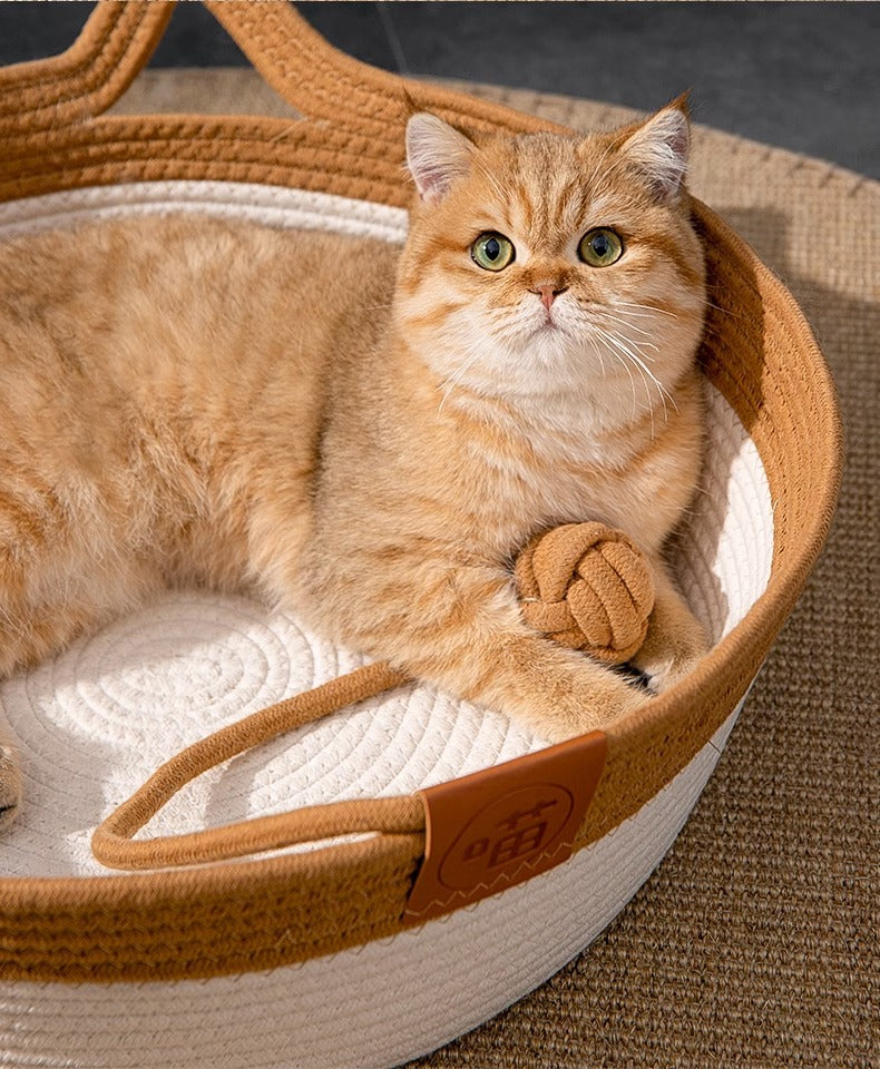HKM-2738109 Coarse Linen Rattan Woven Cat Nest for All Seasons - Available in Medium and Large Sizes