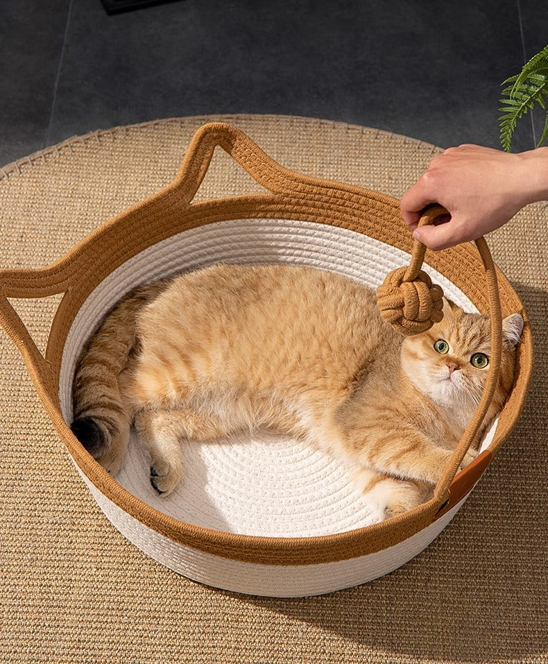 HKM-2738109 Coarse Linen Rattan Woven Cat Nest for All Seasons - Available in Medium and Large Sizes