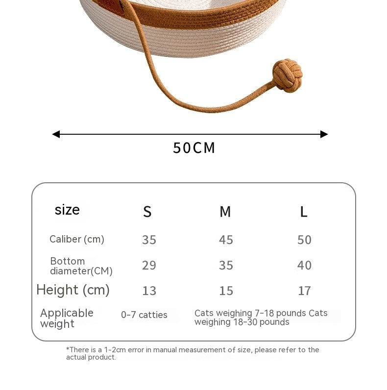 HKM-2738109 Coarse Linen Rattan Woven Cat Nest for All Seasons - Available in Medium and Large Sizes