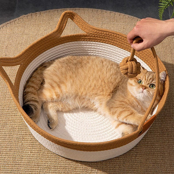 HKM-2738109 Coarse Linen Rattan Woven Cat Nest for All Seasons - Available in Medium and Large Sizes