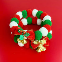 HKM-2738237 Festive Plush Ball Christmas Collar for Dogs and Cats with Soft Elasticity and Bow