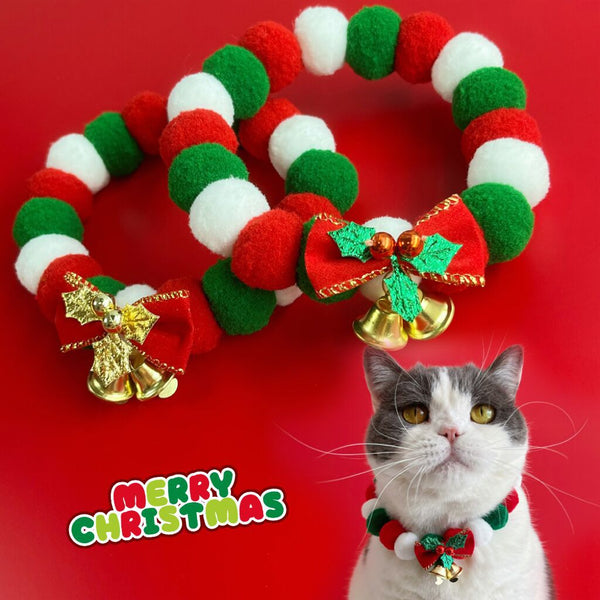 HKM-2738237 Festive Plush Ball Christmas Collar for Dogs and Cats with Soft Elasticity and Bow