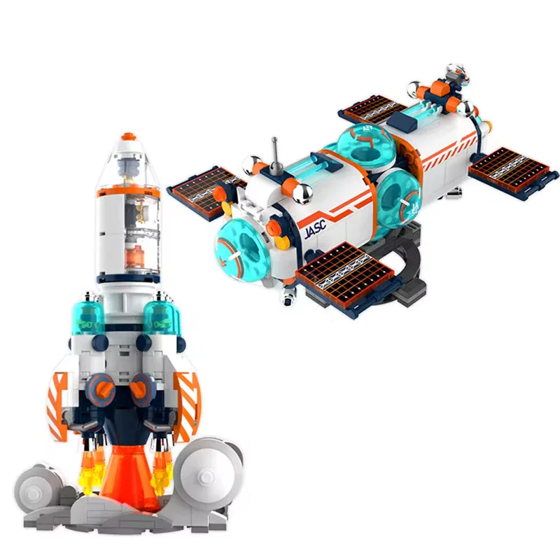 HKM-273939 Cute Cyber Astronaut Rocket Building Block Set - 50 Pieces for Space Exploration Fun, Ages 2 and Up