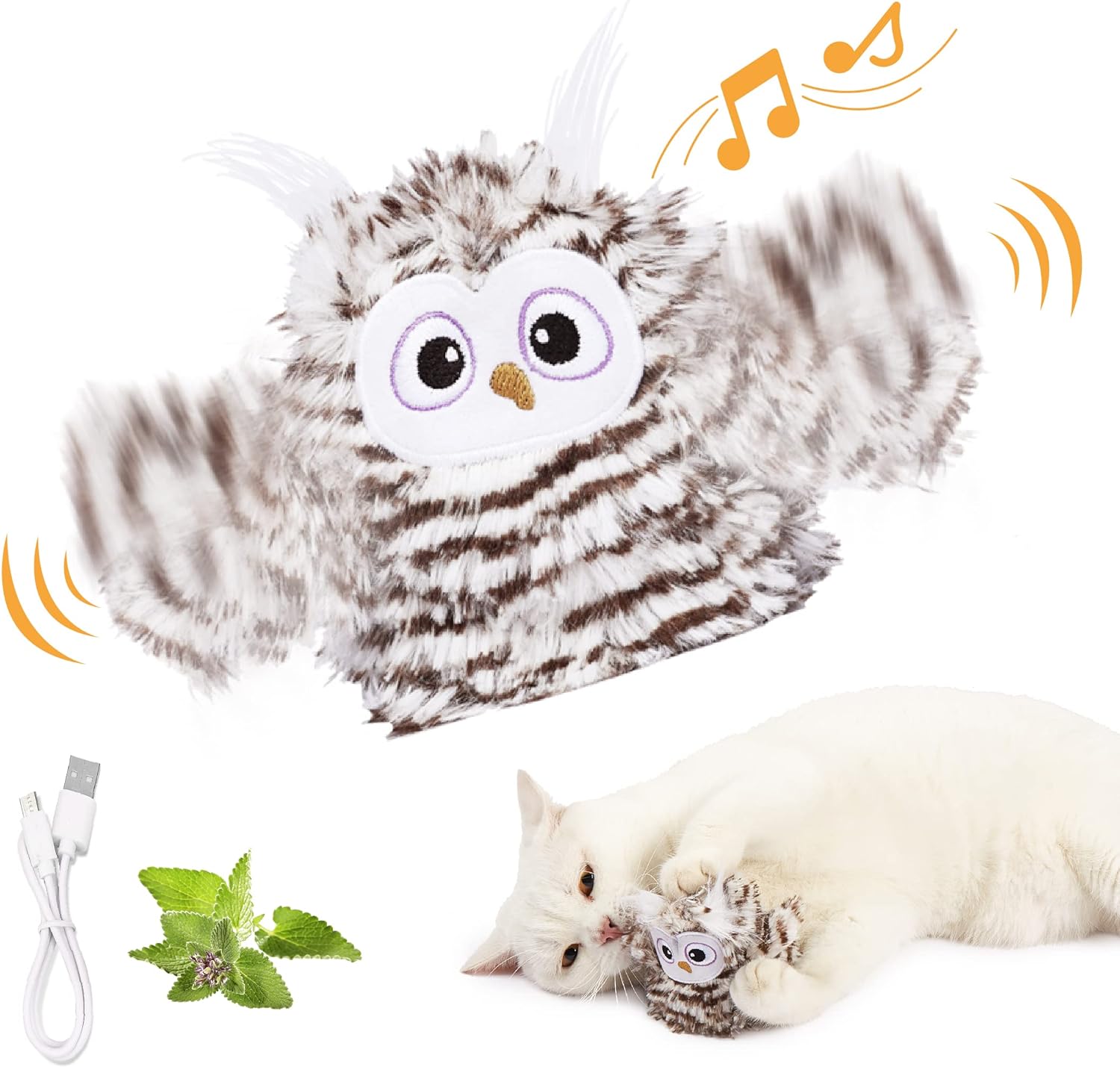 HKM-2739517 Interactive Rechargeable Automatic Owl Cat Toy with Catnip - Flapping Wings, Three Modes for Engaging Play
